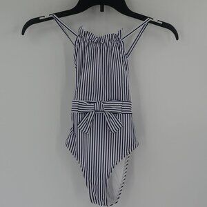 Habitual Girl Girl's One Piece Blue White Striped Swimsuit Size 7/8 New w Tags